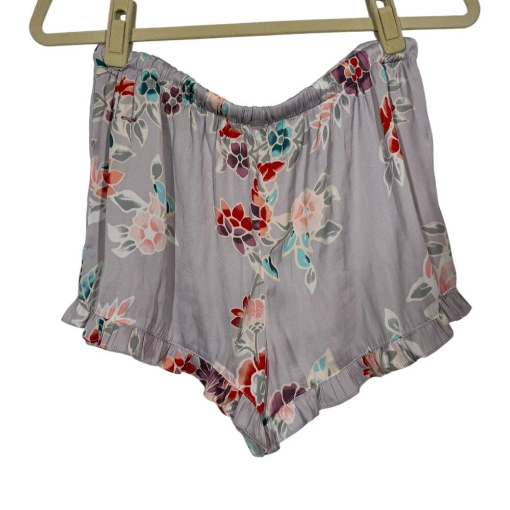 Josie Natori Lotus Bouquet Floral Pajama Set Medium Long Sleeve Shorts Ruffle - Picture 9 of 10